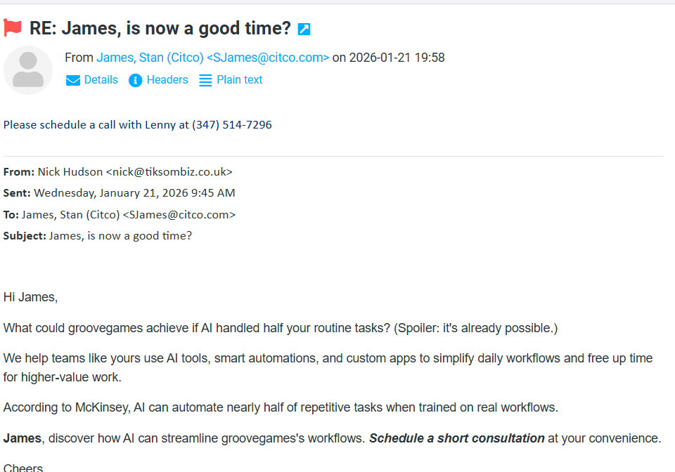 Client email reply expressing interest in services