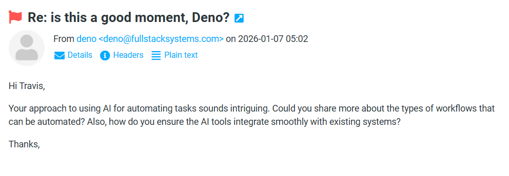 Client email thread with positive engagement